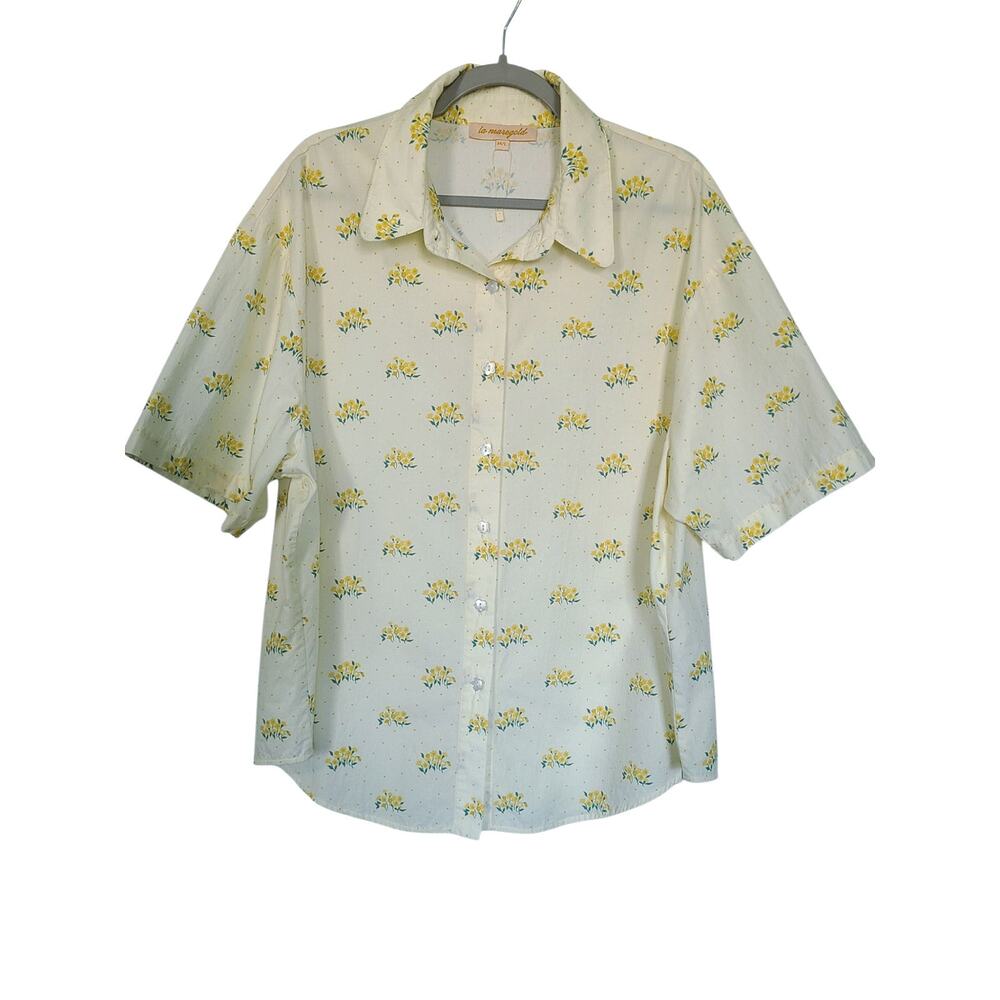 La Maregold Bianca Shirt Yellow Buttercup Chintz Floral Button Down Top M/L